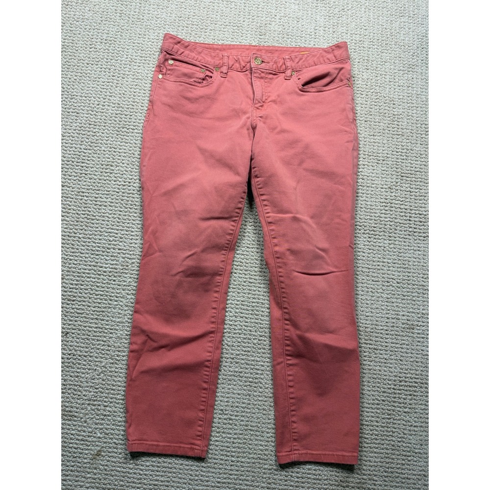 Tory Burch Alexa Cropped Skinny Pants Coral Pink Size 30 Logo Gold Hardware